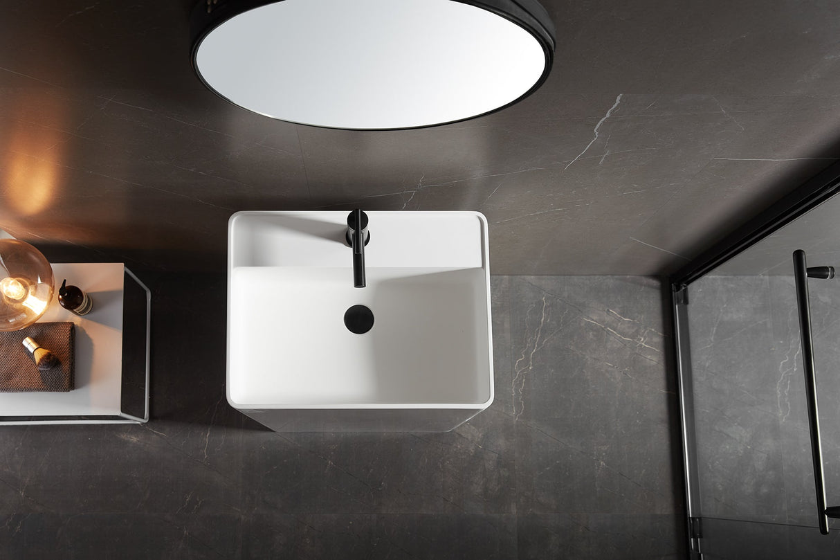 Bathroom Pedestal Sink, Solid Surface Material, Free - Standing Install, 21.5X16.5" with Single Faucet Hole in Matte White, SV - PSF2217 - Serene Valley