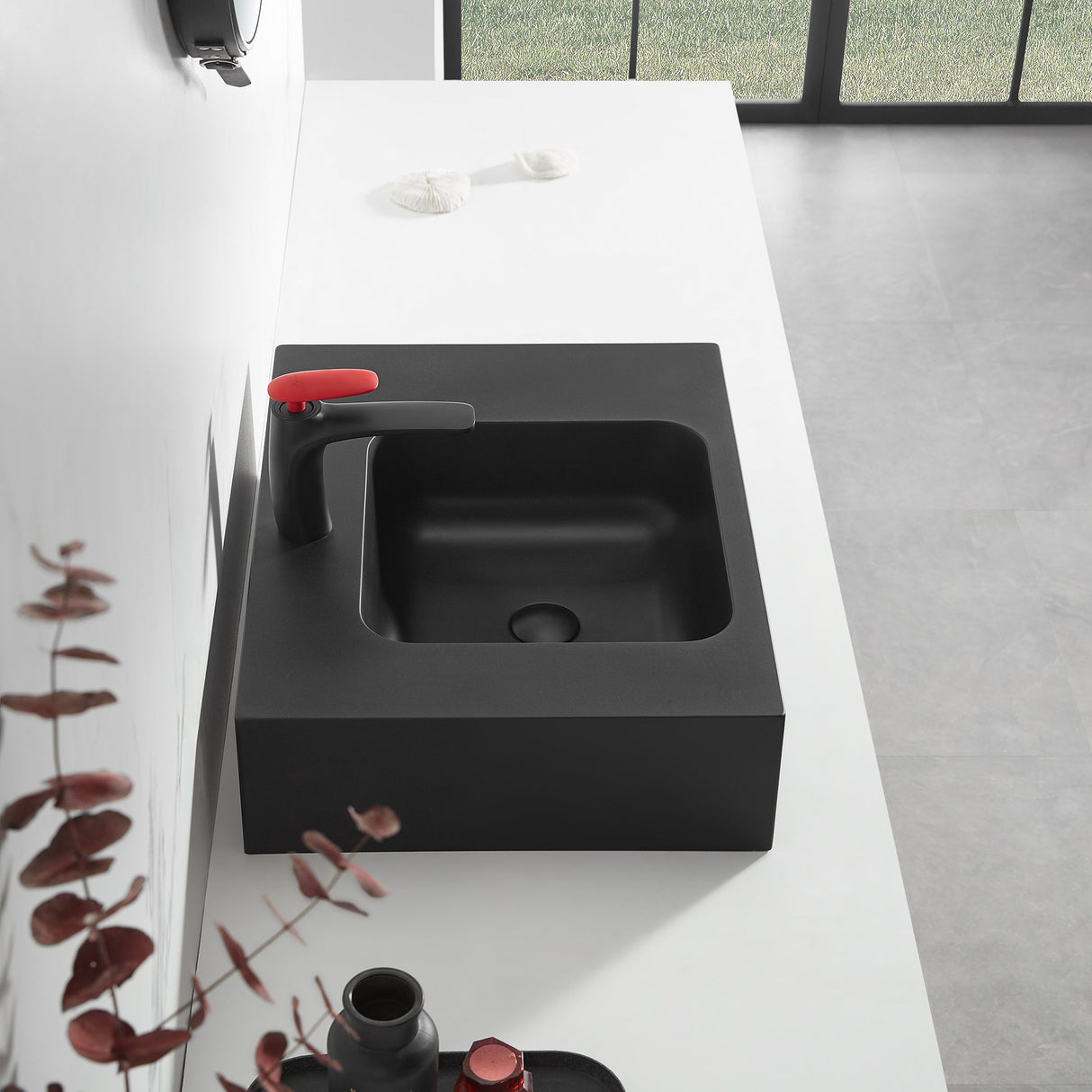Bathroom Sink, Solid Surface Material, Wall - Mount or Countertop Install, 24" with Single Faucet Hole in Matte Black, SVWS602 - 26BK - Serene Valley