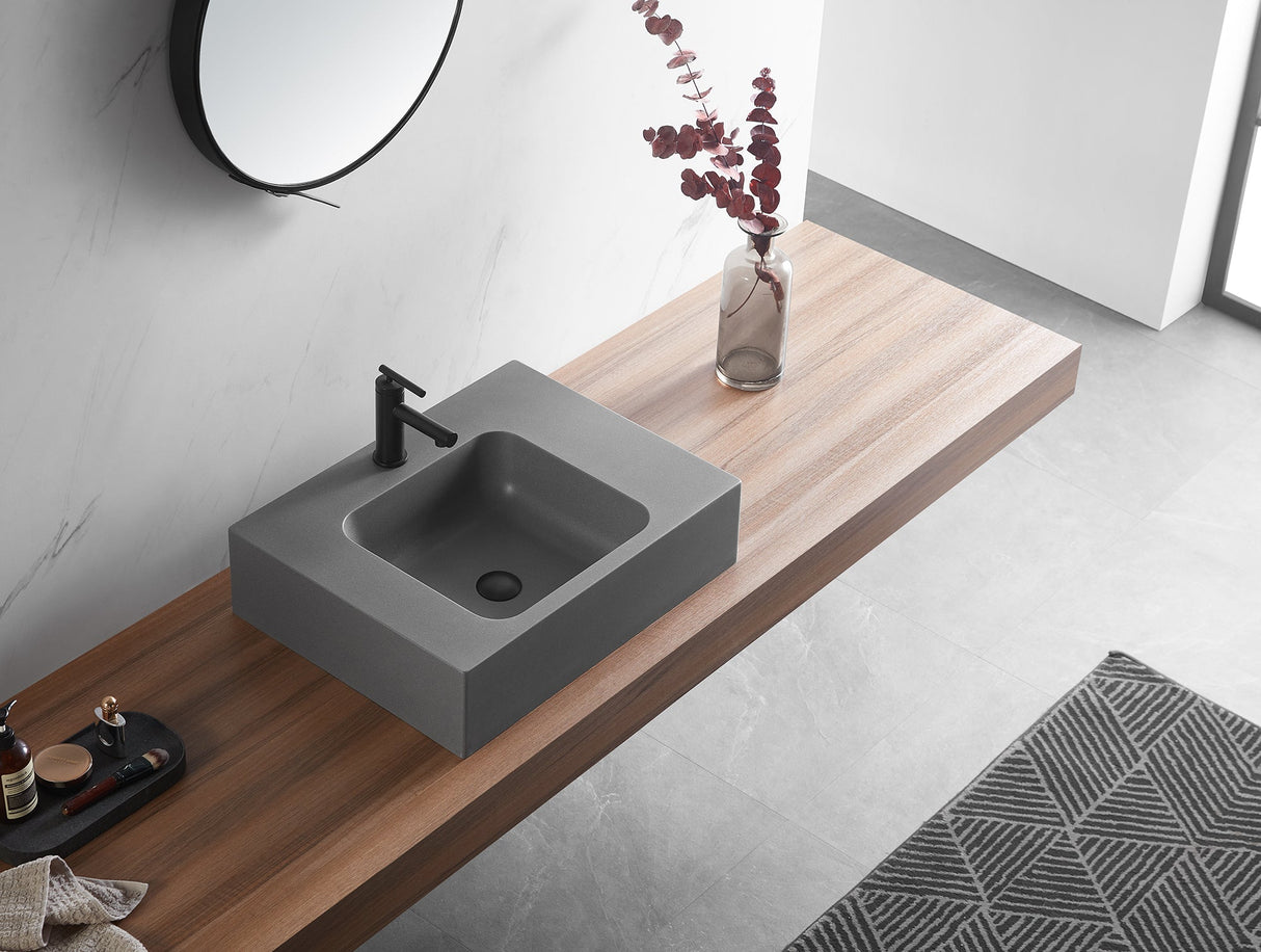 Bathroom Sink, Solid Surface Material, Wall - Mount or Countertop Install, 24" with Single Faucet Hole in Matte Gray, SVWS602 - 26GR - Serene Valley