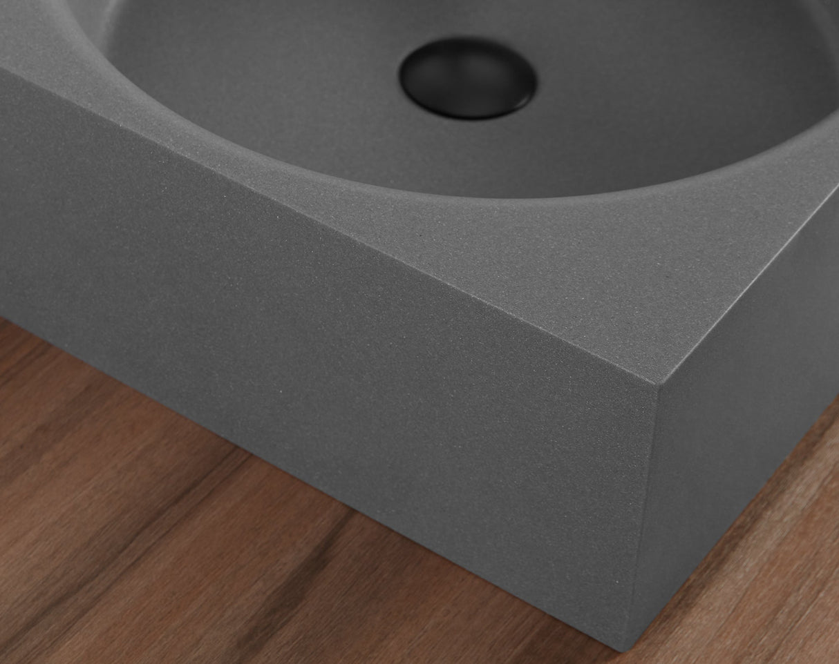 Bathroom Sink, Solid Surface Material, Wall - Mount or Countertop Install, 24" with Single Faucet Hole in Matte Gray, SVWS603L - 26GR - Serene Valley