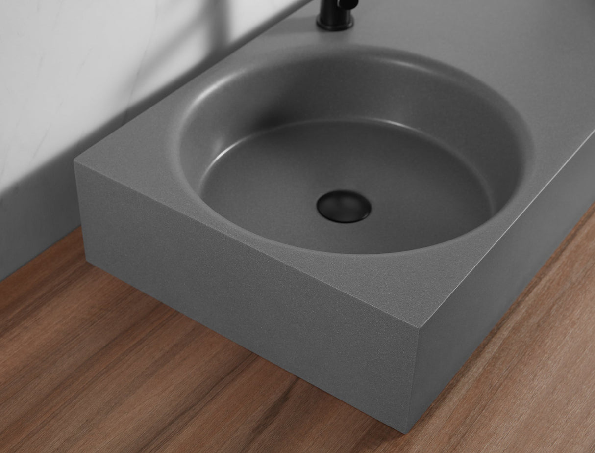 Bathroom Sink, Solid Surface Material, Wall - Mount or Countertop Install, 24" with Single Faucet Hole in Matte Gray, SVWS603L - 26GR - Serene Valley