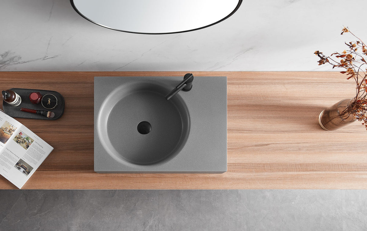 Bathroom Sink, Solid Surface Material, Wall - Mount or Countertop Install, 24" with Single Faucet Hole in Matte Gray, SVWS603L - 26GR - Serene Valley