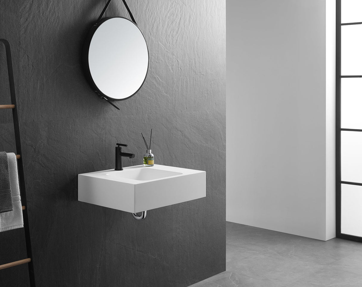 Bathroom Sink, Solid Surface Material, Wall - Mount or Countertop Install, 24" with Single Faucet Hole in Matte White, SVWS602 - 26WH - Serene Valley