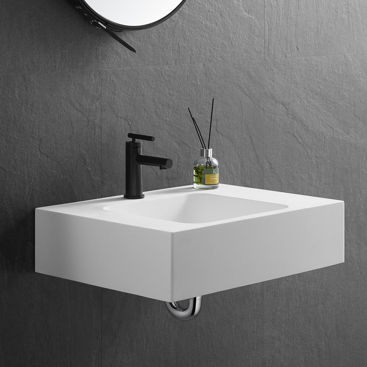 Bathroom Sink, Solid Surface Material, Wall - Mount or Countertop Install, 24" with Single Faucet Hole in Matte White, SVWS602 - 26WH - Serene Valley