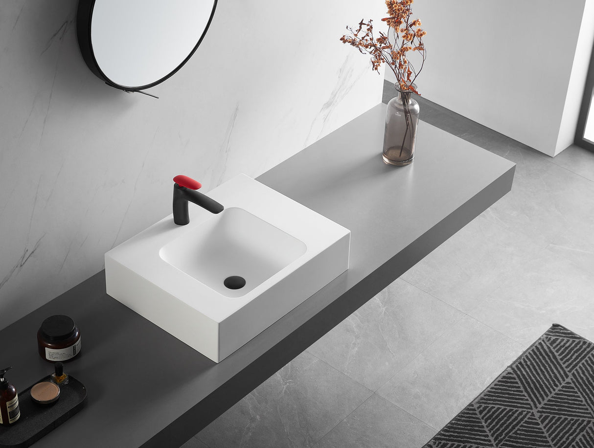 Bathroom Sink, Solid Surface Material, Wall - Mount or Countertop Install, 24" with Single Faucet Hole in Matte White, SVWS602 - 26WH - Serene Valley