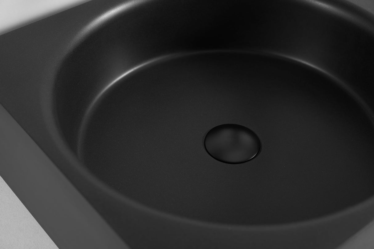 Bathroom Sink, Solid Surface Material, Wall - Mount or Countertop Install, 32" with Single Faucet Hole in Matte Black, SVWS603L - 32BK - Serene Valley