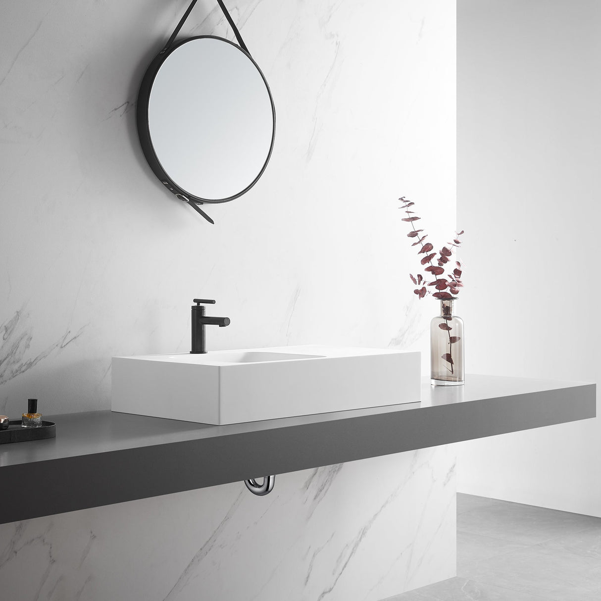 Bathroom Sink, Solid Surface Material, Wall - Mount or Countertop Install, 32" with Single Faucet Hole in Matte White, SVWS602 - 32WH - Serene Valley