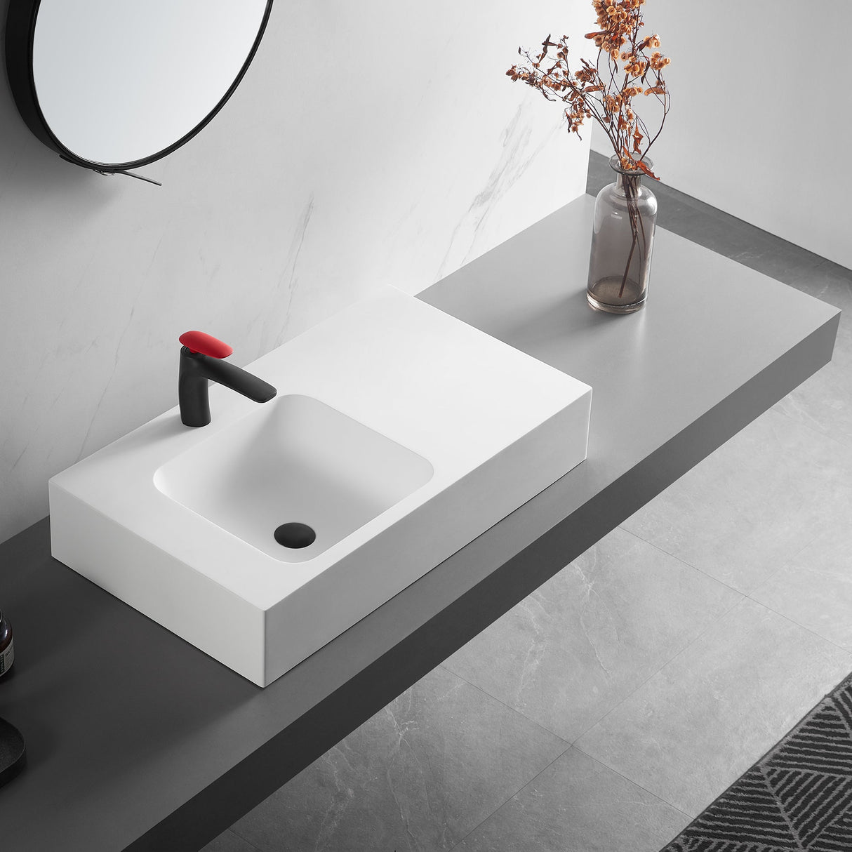 Bathroom Sink, Solid Surface Material, Wall - Mount or Countertop Install, 32" with Single Faucet Hole in Matte White, SVWS602 - 32WH - Serene Valley