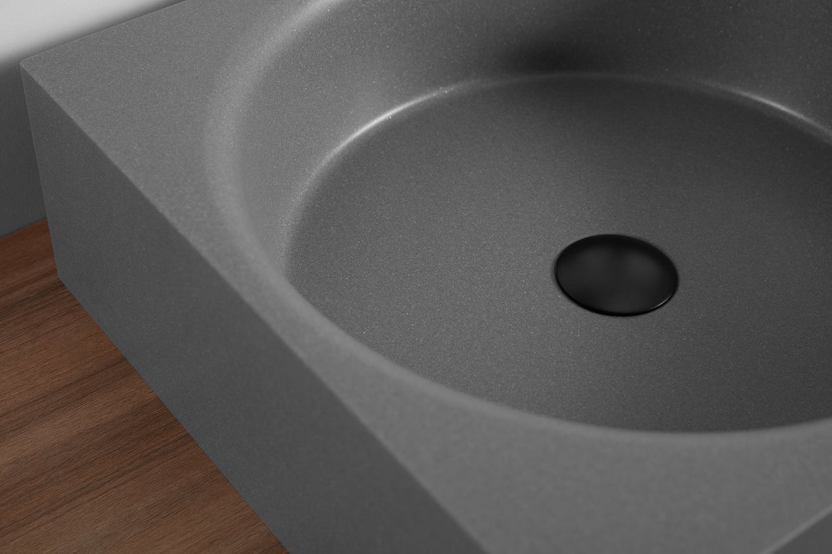 Bathroom Sink, Solid Surface Material, Wall - Mount or Countertop Install, 40" with Single Faucet Hole in Matte Gray, SVWS603L - 40GR - Serene Valley