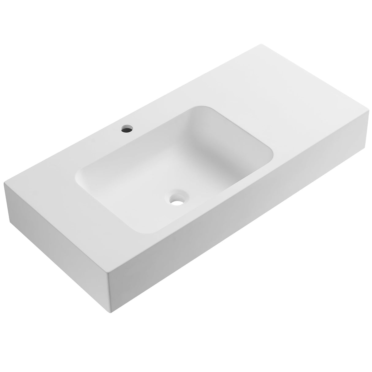 Bathroom Sink, Solid Surface Material, Wall - Mount or Countertop Install, 40" with Single Faucet Hole in Matte White, SVWS602 - 40WH - Serene Valley