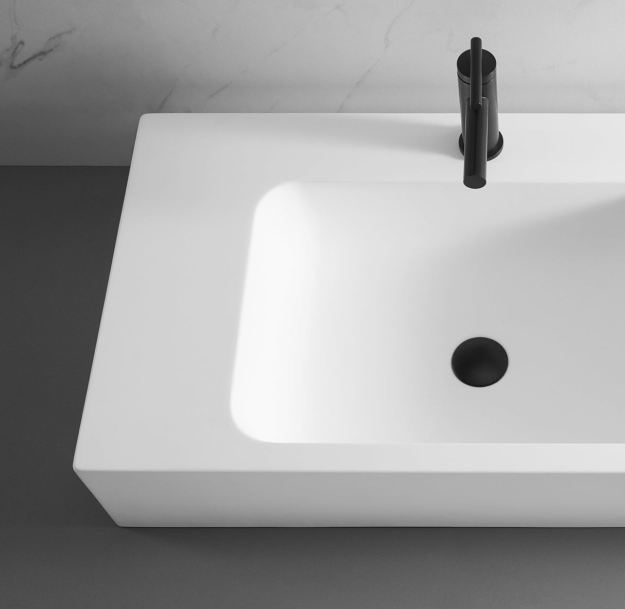 Bathroom Sink, Solid Surface Material, Wall - Mount or Countertop Install, 40" with Single Faucet Hole in Matte White, SVWS602 - 40WH - Serene Valley