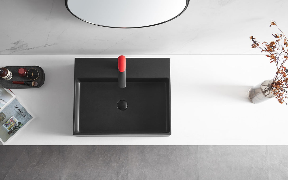 Bathroom sink, Wall - Mount or Countertop Install, 24" Composite Material in Matte Black with Single Faucet Hole, SVWS601 - 26BK - Serene Valley