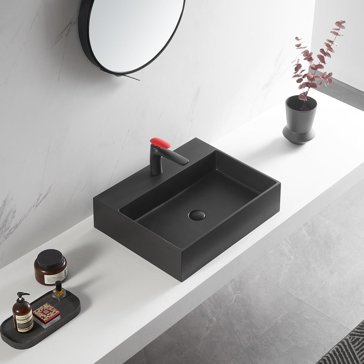 Bathroom sink, Wall - Mount or Countertop Install, 24" Composite Material in Matte Black with Single Faucet Hole, SVWS601 - 26BK - Serene Valley