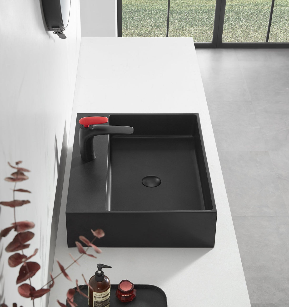 Bathroom sink, Wall - Mount or Countertop Install, 24" Composite Material in Matte Black with Single Faucet Hole, SVWS601 - 26BK - Serene Valley