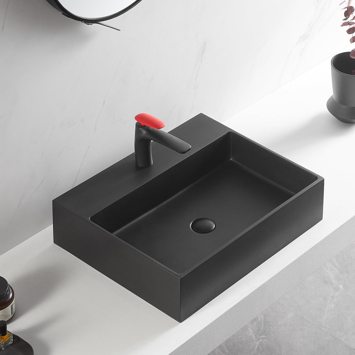 Bathroom sink, Wall - Mount or Countertop Install, 24" Composite Material in Matte Black with Single Faucet Hole, SVWS601 - 26BK - Serene Valley