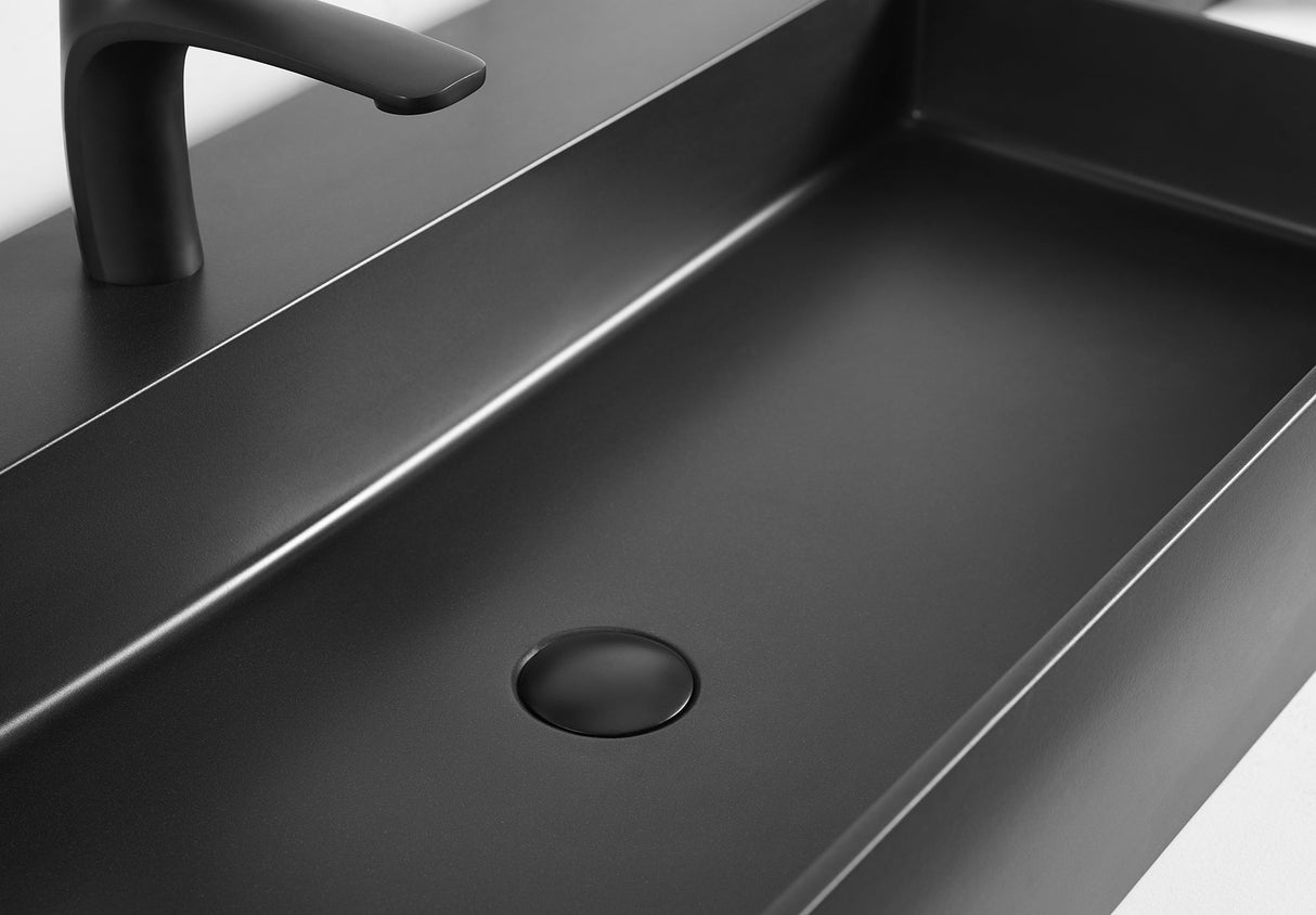 Bathroom sink, Wall - Mount or Countertop Install, 24" Composite Material in Matte Black with Single Faucet Hole, SVWS601 - 26BK - Serene Valley