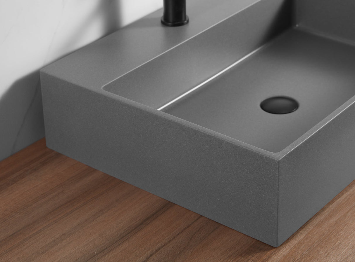 Bathroom sink, Wall - Mount or Countertop Install, 24" Composite Material in Matte Gray with Single Faucet Hole, SVWS601 - 26GR - Serene Valley