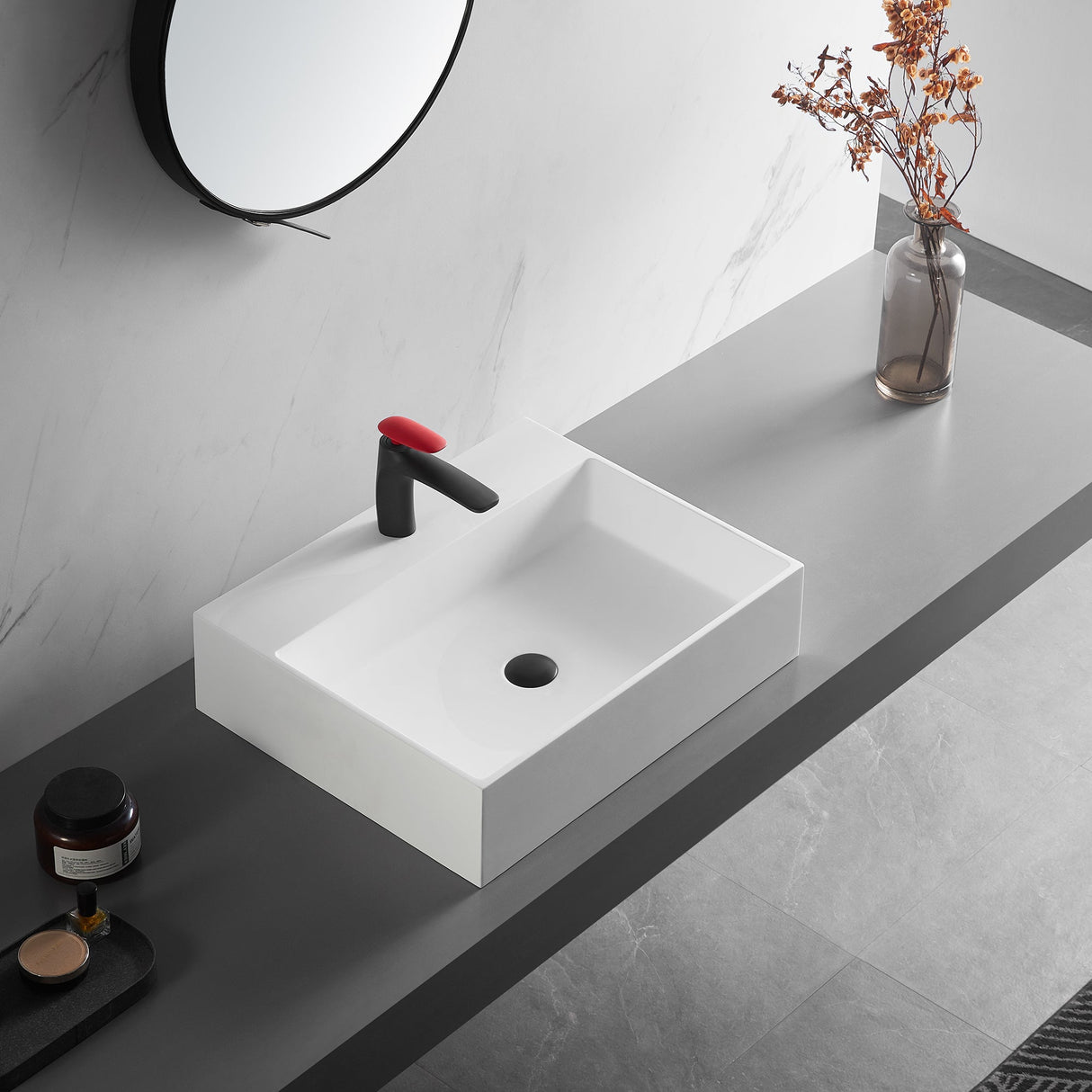 Bathroom sink, Wall - Mount or Countertop Install, 24" Solid Surface in Matte White with Single Faucet Hole, SVWS601 - 26WH - Serene Valley