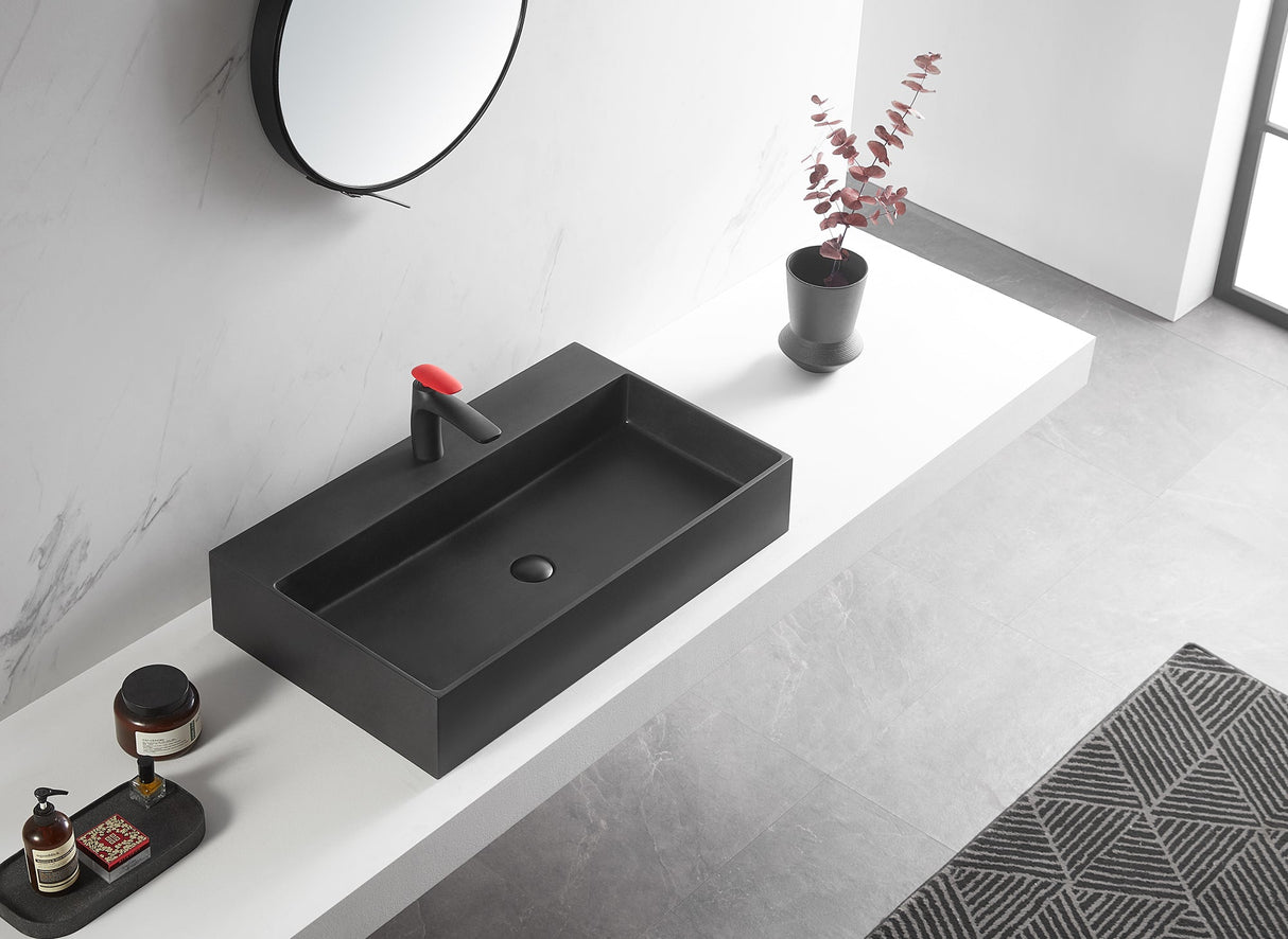 Bathroom sink, Wall - Mount or Countertop Install, 32" Composite Material in Matte Black with Single Faucet Hole, SVWS601 - 32BK - Serene Valley