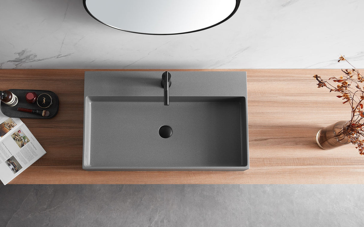 Bathroom sink, Wall - Mount or Countertop Install, 32" Composite Material in Matte Gray with Single Faucet Hole, SVWS601 - 32GR - Serene Valley