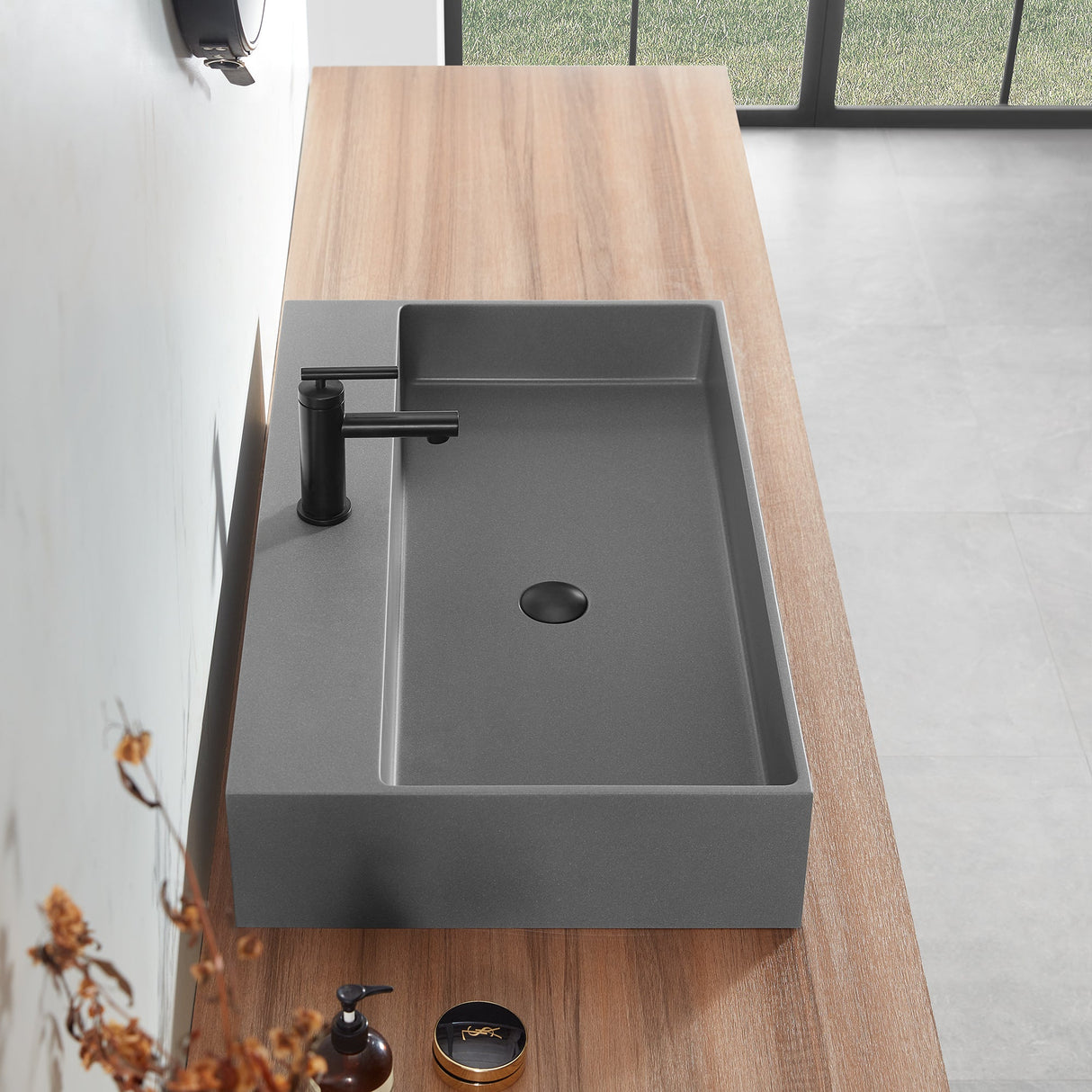 Bathroom sink, Wall - Mount or Countertop Install, 32" Composite Material in Matte Gray with Single Faucet Hole, SVWS601 - 32GR - Serene Valley