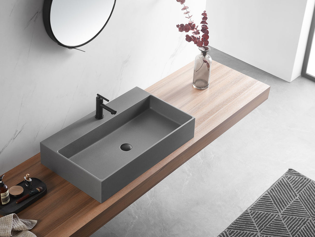 Bathroom sink, Wall - Mount or Countertop Install, 32" Composite Material in Matte Gray with Single Faucet Hole, SVWS601 - 32GR - Serene Valley