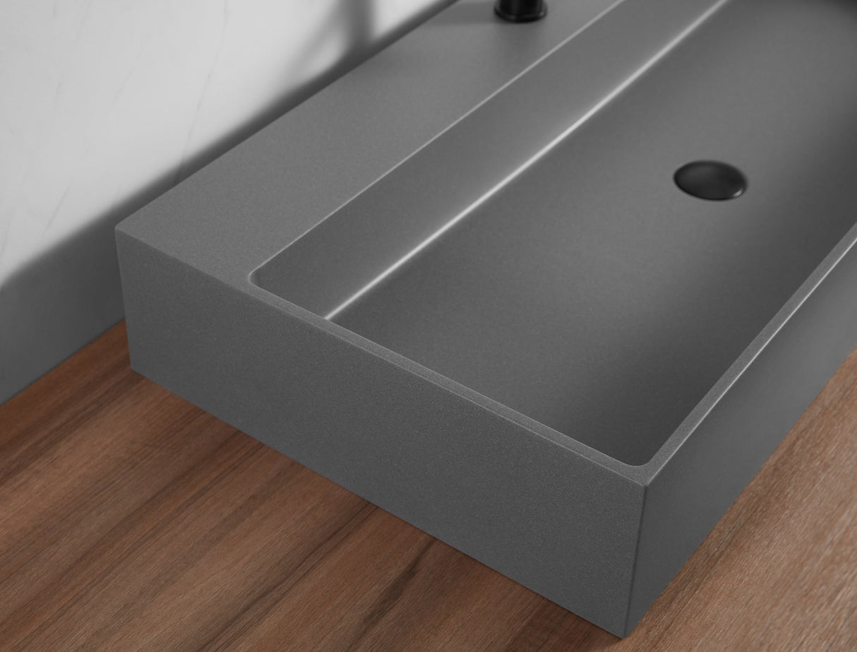Bathroom sink, Wall - Mount or Countertop Install, 32" Composite Material in Matte Gray with Single Faucet Hole, SVWS601 - 32GR - Serene Valley