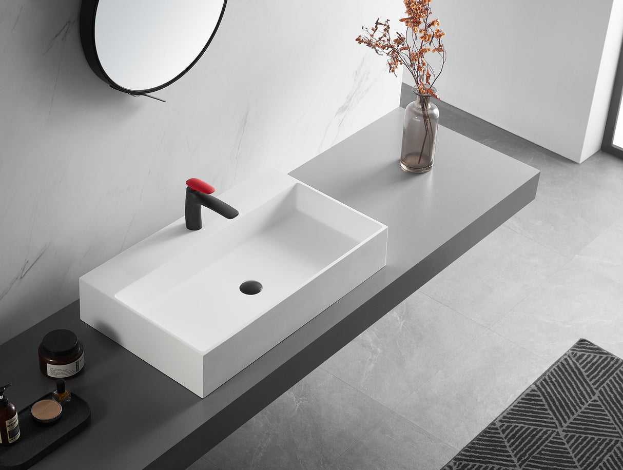 Bathroom sink, Wall - Mount or Countertop Install, 32" Solid Surface in Matte White with Single Faucet Hole, SVWS601 - 32WH - Serene Valley