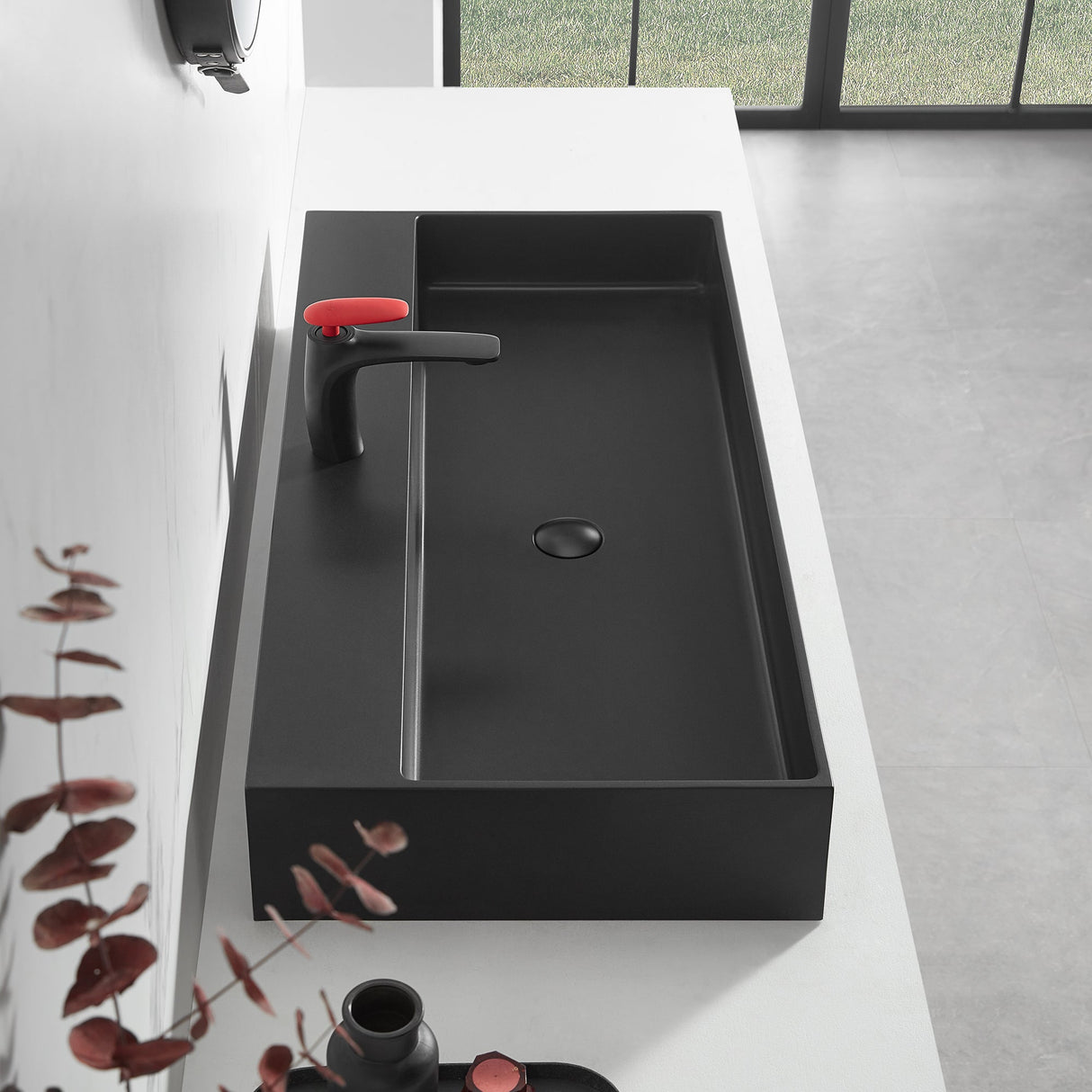 Bathroom sink, Wall - Mount or Countertop Install, 40" Composite Material in Matte Black with Single Faucet Hole, SVWS601 - 40BK - Serene Valley