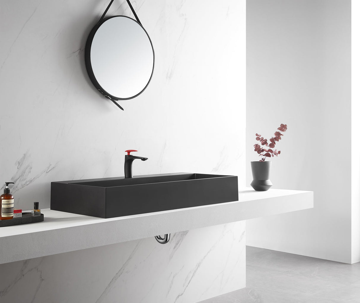 Bathroom sink, Wall - Mount or Countertop Install, 40" Composite Material in Matte Black with Single Faucet Hole, SVWS601 - 40BK - Serene Valley