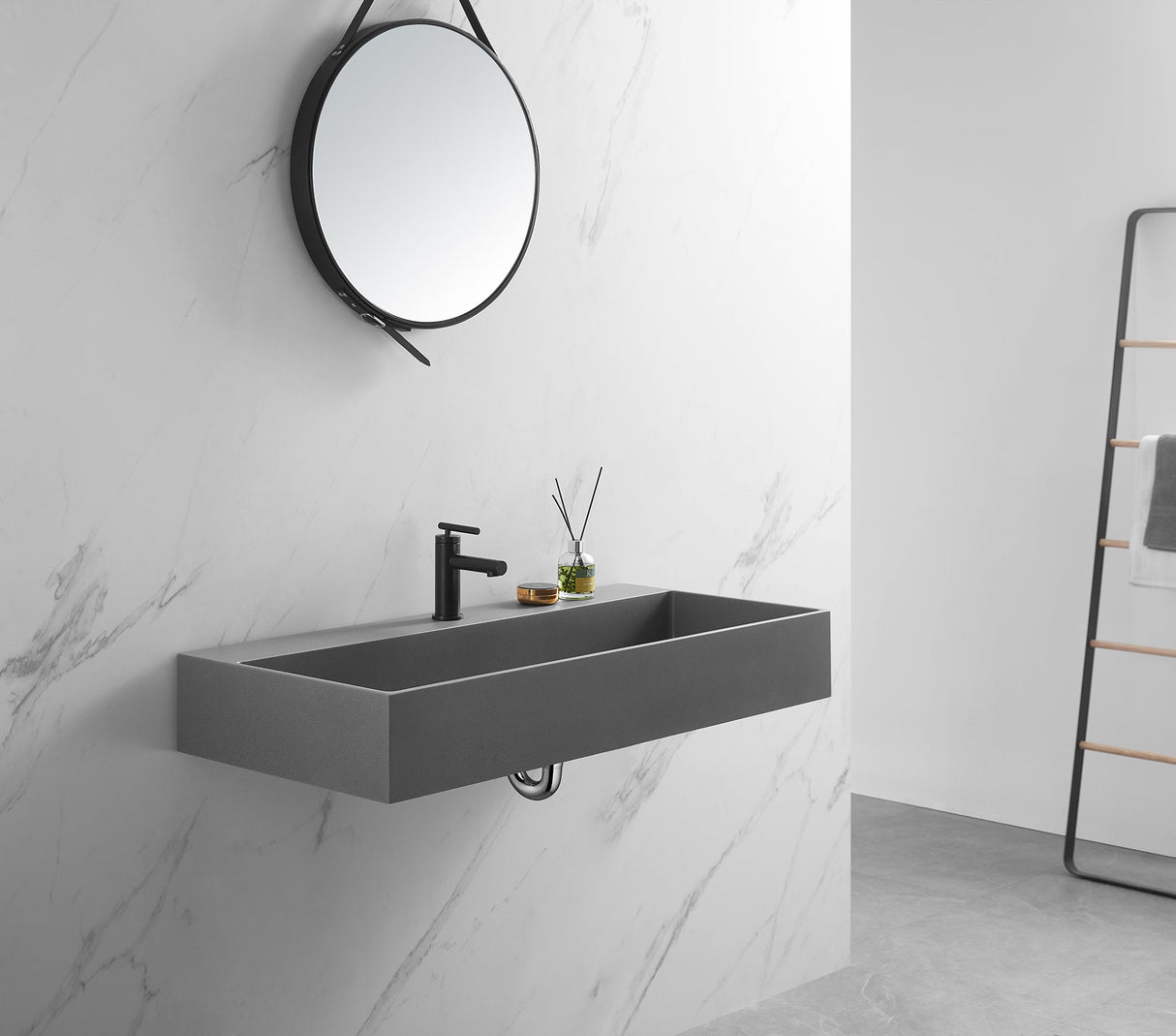 Bathroom sink, Wall - Mount or Countertop Install, 40" Composite Material in Matte Gray with Single Faucet Hole, SVWS601 - 40GR - Serene Valley