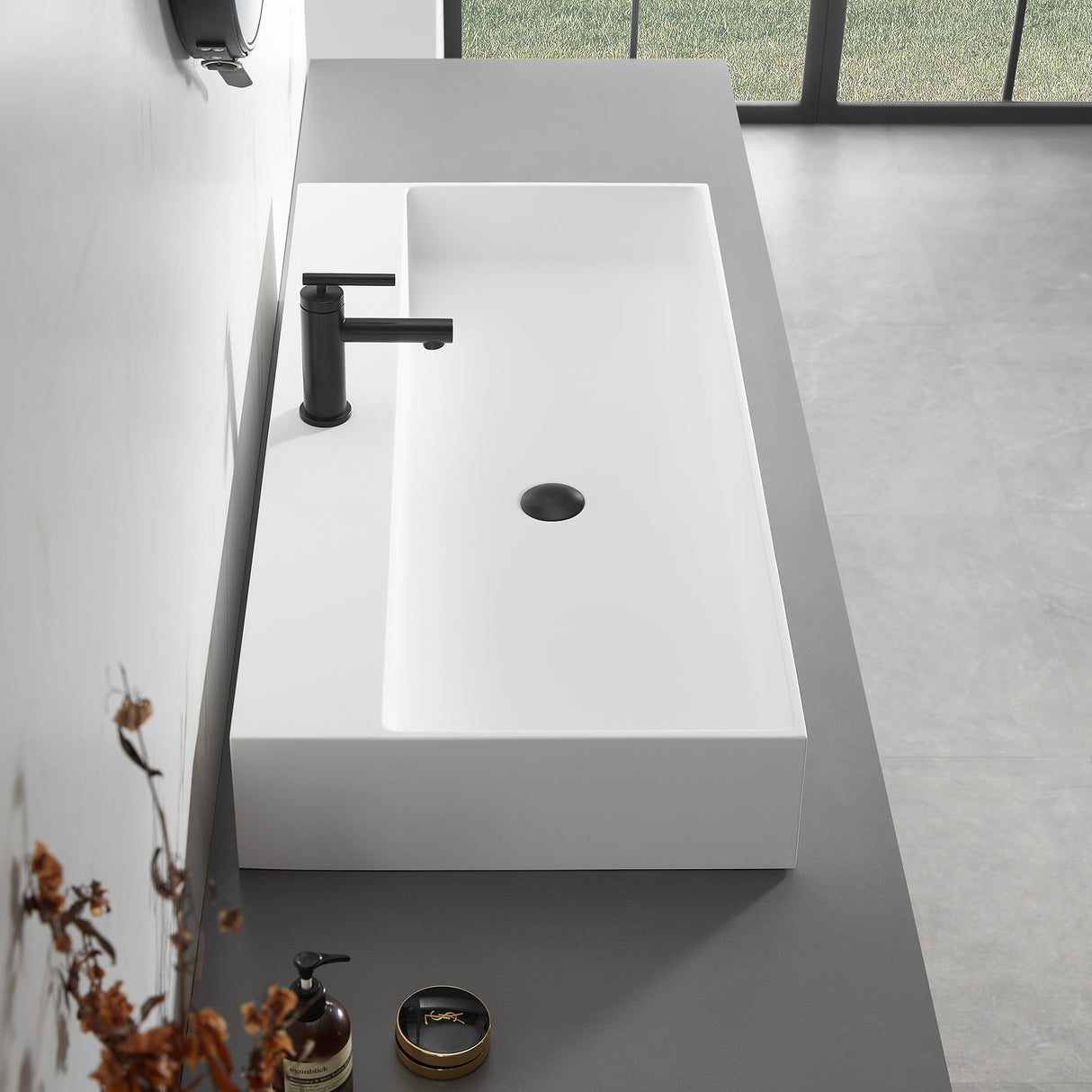 Bathroom sink, Wall - Mount or Countertop Install, 40" Solid Surface in Matte White with Single Faucet Hole, SVWS601 - 40WH - Serene Valley