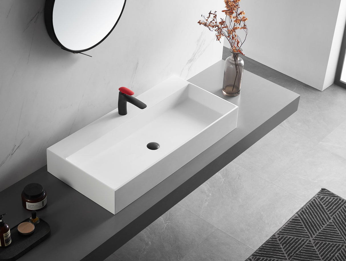 Bathroom sink, Wall - Mount or Countertop Install, 40" Solid Surface in Matte White with Single Faucet Hole, SVWS601 - 40WH - Serene Valley