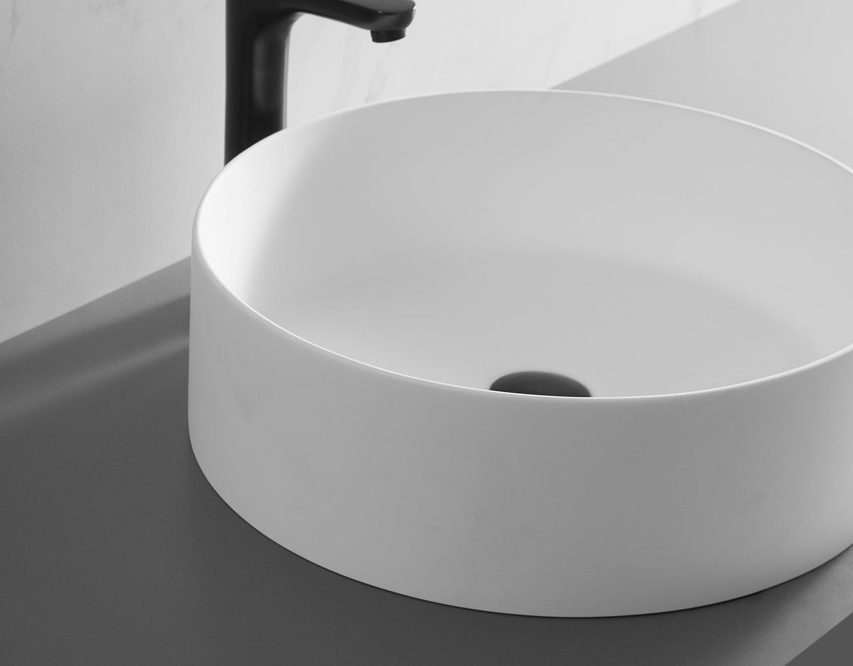 Countertop Bathroom Sink, Solid Surface Material, 18" Round Size in Classic Matte White, SVTS701 - 18WH - Serene Valley