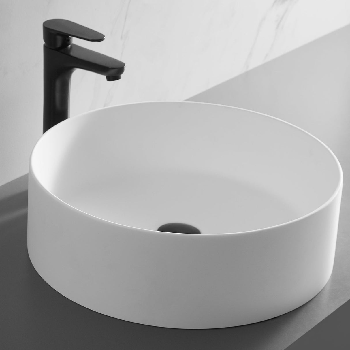Countertop Bathroom Sink, Solid Surface Material, 18" Round Size in Classic Matte White, SVTS701 - 18WH - Serene Valley