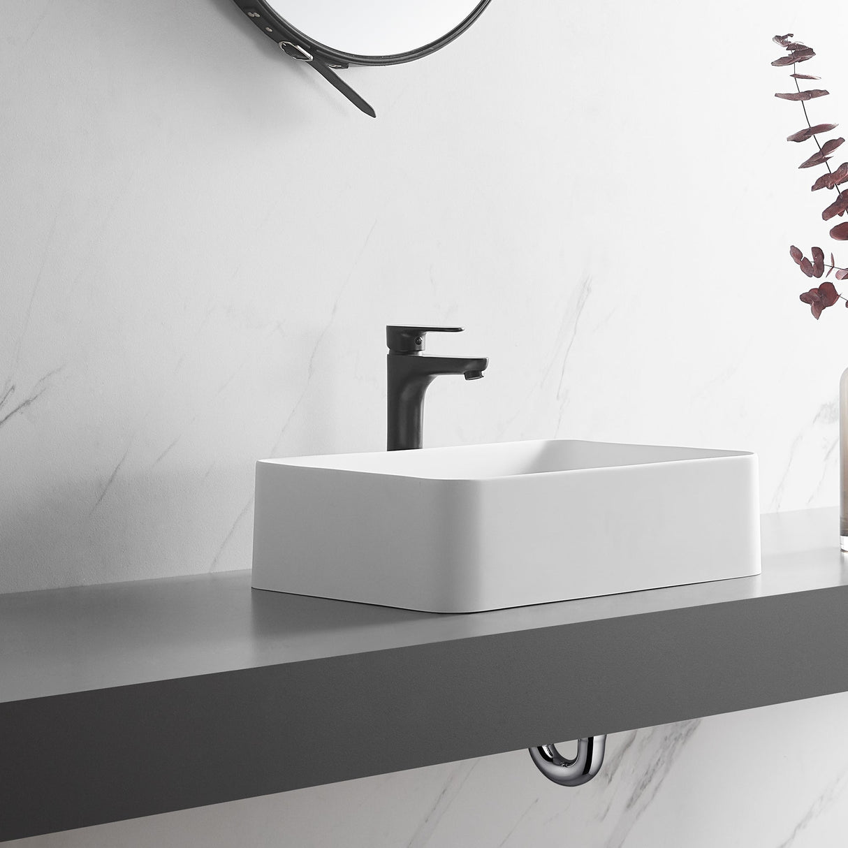 Countertop Bathroom Sink, Solid Surface Material, 20X14" with Single Faucet Hole in Matte White, SVTS702 - 2014WH - Serene Valley