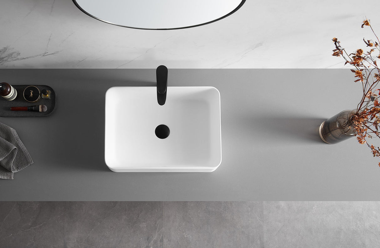 Countertop Bathroom Sink, Solid Surface Material, 20X14" with Single Faucet Hole in Matte White, SVTS702 - 2014WH - Serene Valley