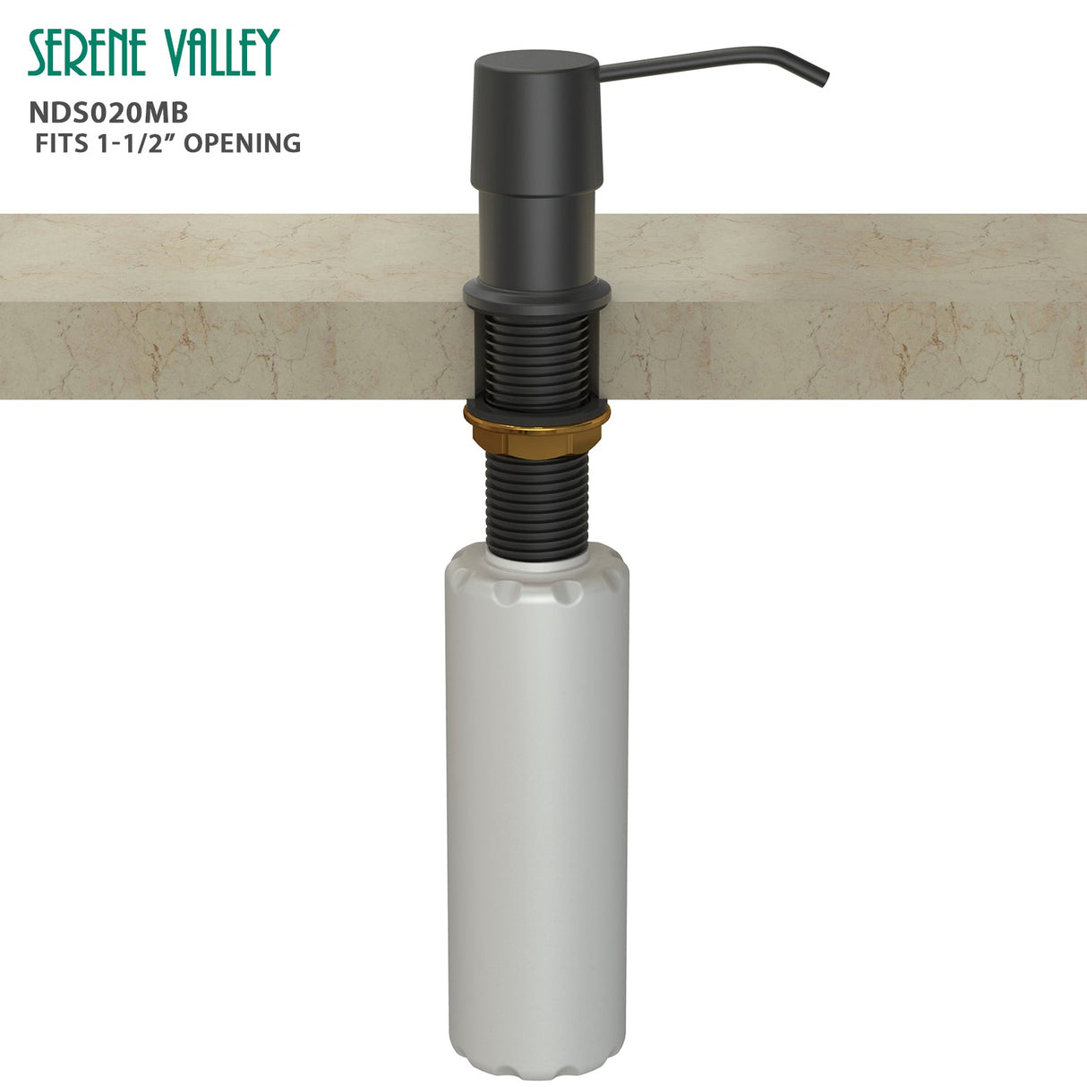 Kitchen Soap Dispenser NDS020MB, Solid Brass Construction with Refill - From - Top Capacity, Super Smooth and Durable Pump with Built - in Bottle - Serene Valley