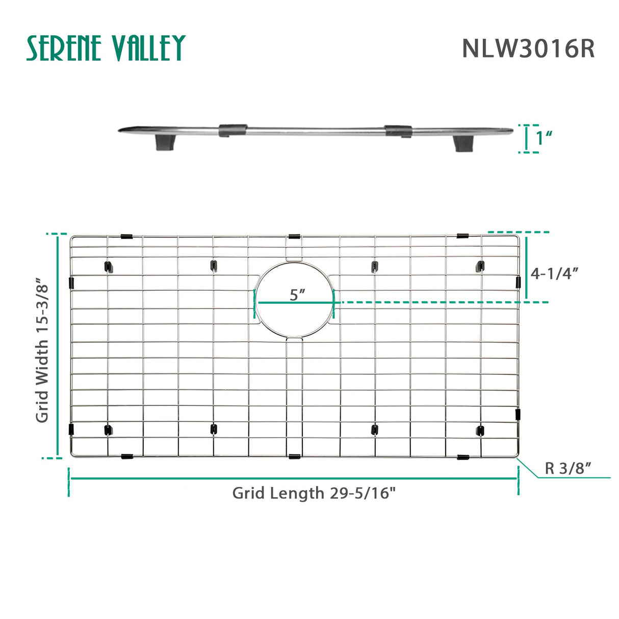 Serene Valley 29 - 1/2" X 15 - 1/2" Sink Protector, Rear Drain with Corner Radius 3/8", NLW3016R - Serene Valley