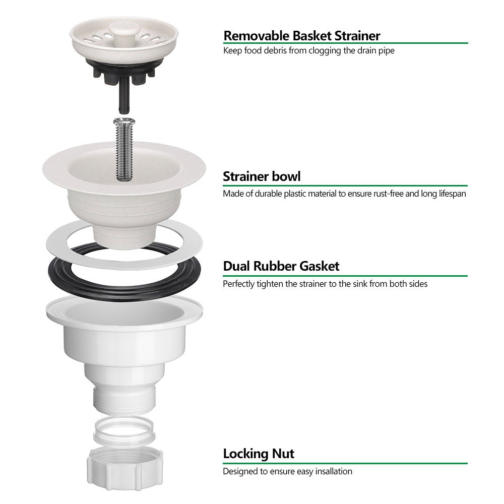 Serene Valley 3 - 1/2 inch Kitchen Sink Strainer Assembly with Stopper for Matching Color of Granite or Fireclay Sinks - White NDA0054 - Serene Valley