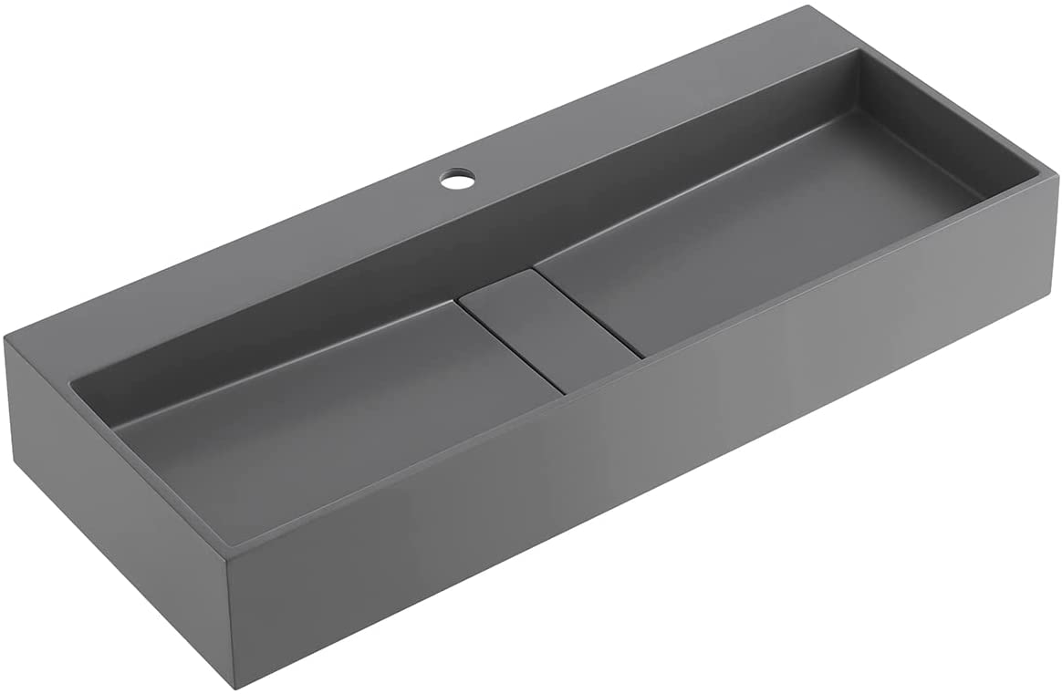 Serene Valley 40" Floating or Countertop Bathroom Sink, Single Faucet Holes with Hidden Drain, Solid Surface Material in Matte Gray, SVWS605 - 40GR - Serene Valley