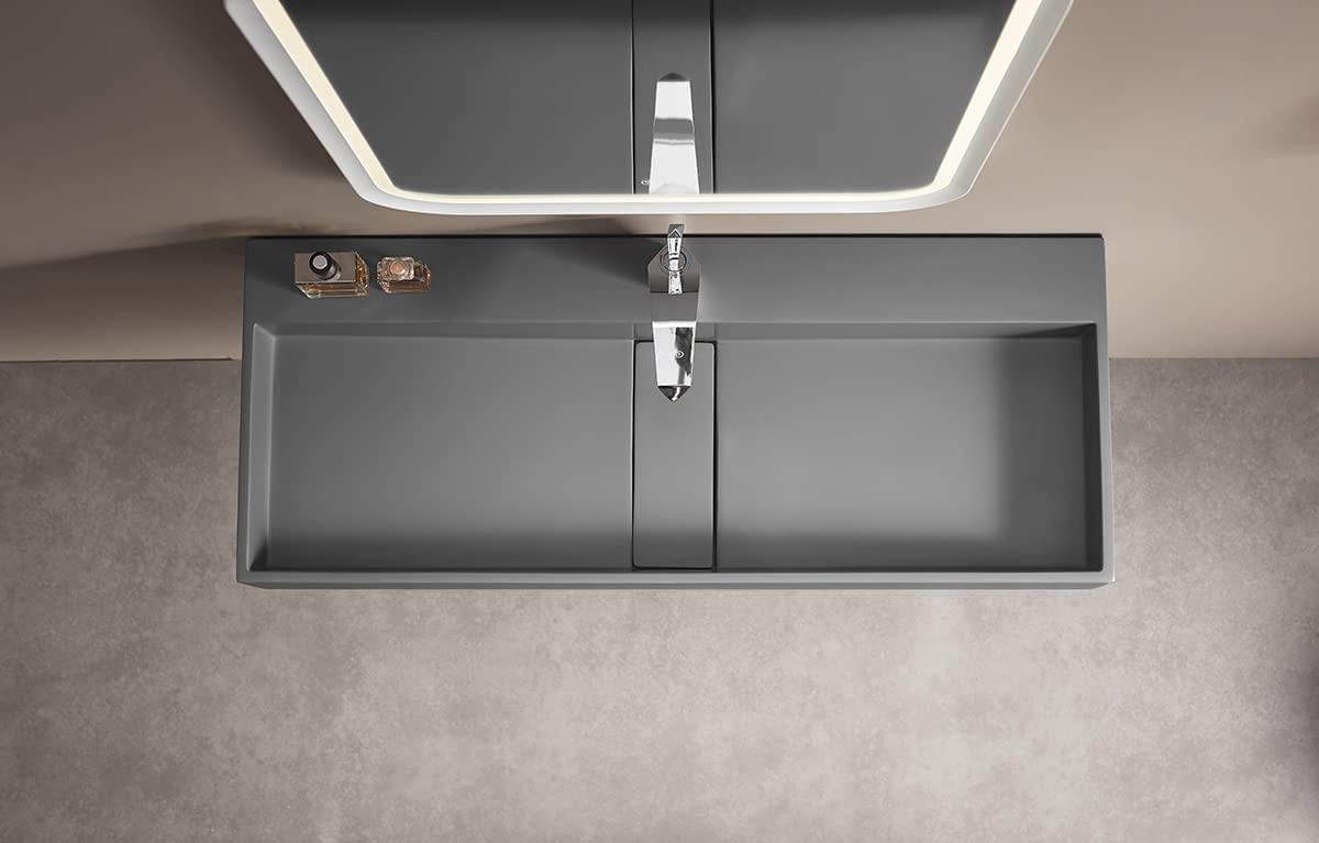 Serene Valley 40" Floating or Countertop Bathroom Sink, Single Faucet Holes with Hidden Drain, Solid Surface Material in Matte Gray, SVWS605 - 40GR - Serene Valley