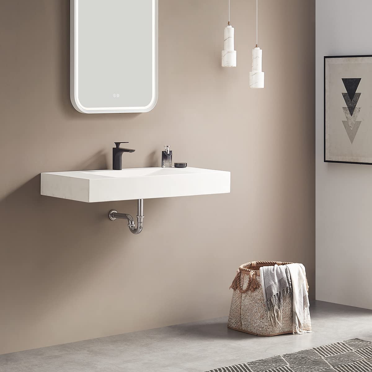 Serene Valley 40" Floating or Countertop Bathroom Sink, V - Shape Drain Design, Solid Surface Material in Matte White, SVWS606 - 40WH - Serene Valley