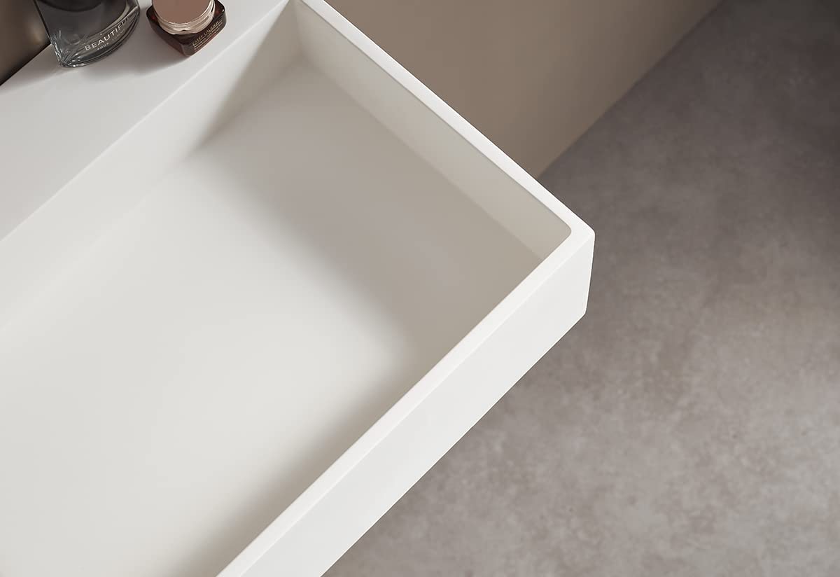 Serene Valley 47" Floating or Countertop Bathroom Sink, Double Faucet Holes with Hidden Drain, Solid Surface Material in Matte White, SVWS605 - 47WH - Serene Valley