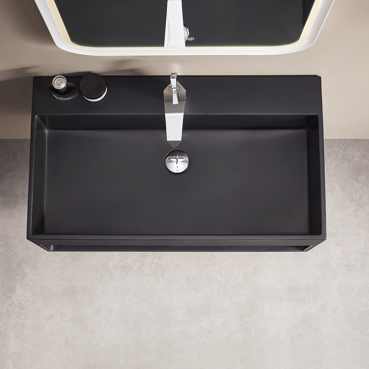 Serene Valley Bathroom Floating Vanity, 32" Wall - Mount Sink with Built - in Towel Space, Solid Surface Material in Matte Black, SVWS607 - 32BK - Serene Valley