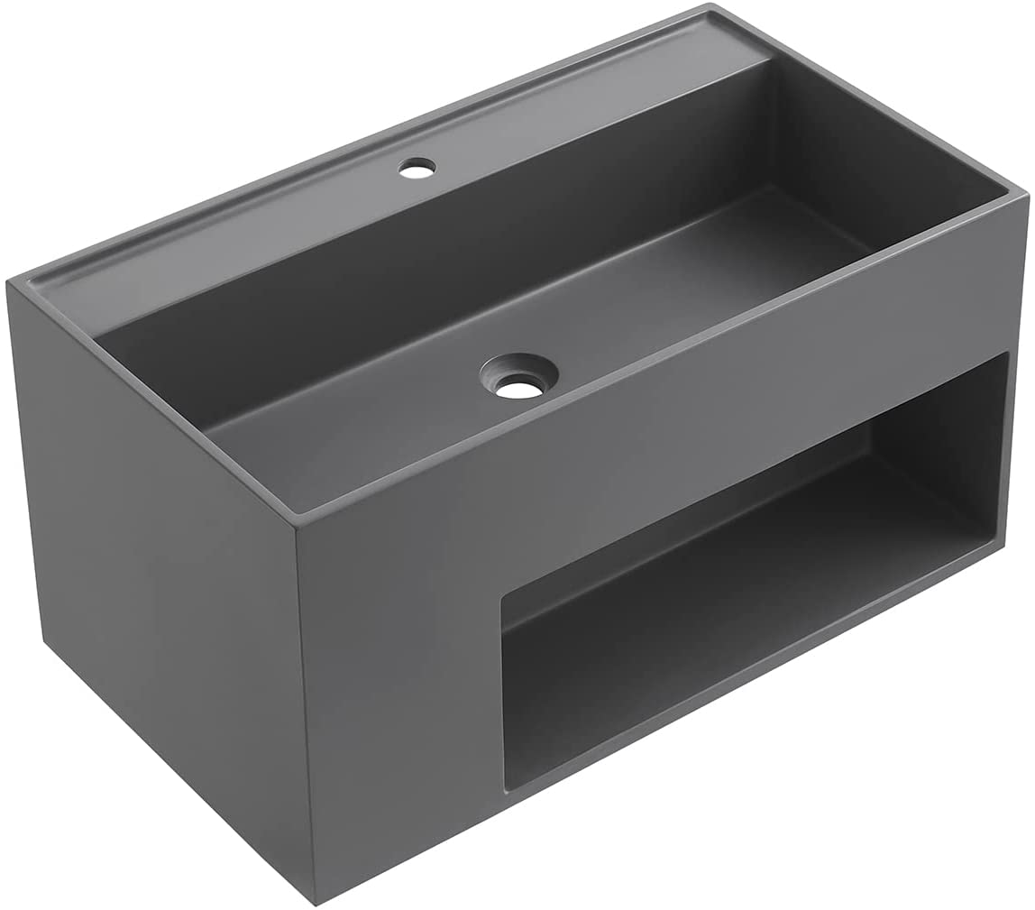 Serene Valley Bathroom Floating Vanity, 40" Wall - Mount Sink with Large Storage Space and Pop - Up Strainer, Solid Surface Material in Matte Gray, SVWS609 - 40GR - Serene Valley
