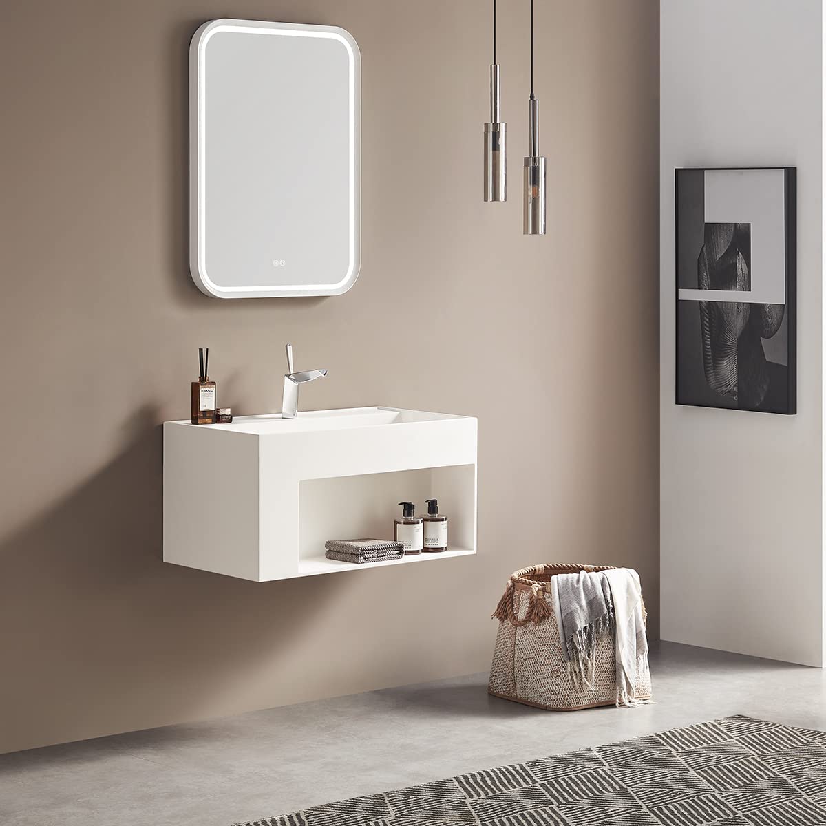 Serene Valley Bathroom Floating Vanity, 40" Wall - Mount Sink with Large Storage Space and Pop - Up Strainer, Solid Surface Material in Matte White, SVWS609 - 40WH - Serene Valley