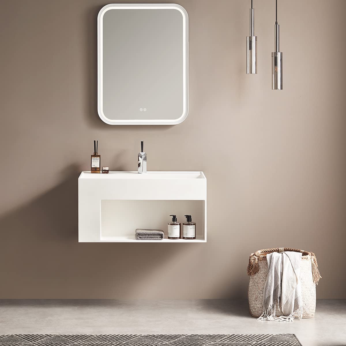 Serene Valley Bathroom Floating Vanity, 40" Wall - Mount Sink with Large Storage Space and Pop - Up Strainer, Solid Surface Material in Matte White, SVWS609 - 40WH - Serene Valley