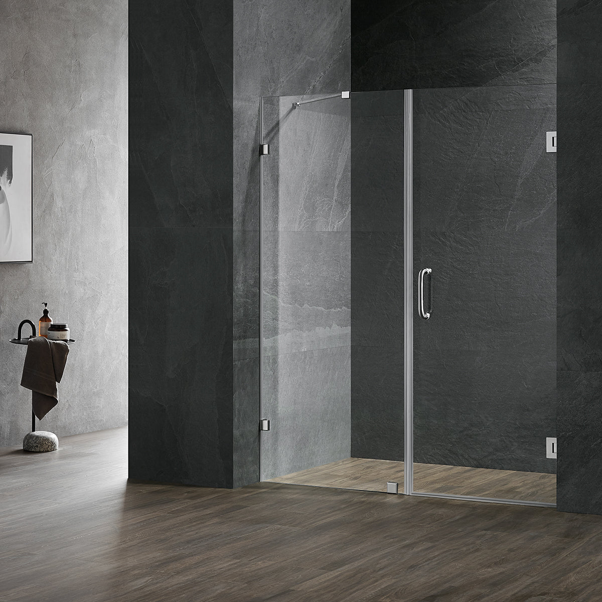 Serene Valley Frameless Hinged Shower Door with Inline Panel SVSD5004 - 5972BN, 3/8" Tempered Glass with Easy - Clean Coating, 304 Stainless Steel Hardware in Brushed Nickel 59"W x 72"H - Serene Valley