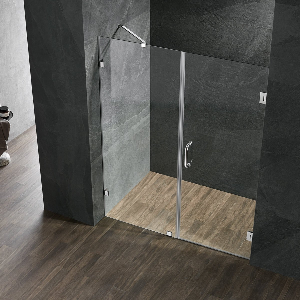 Serene Valley Frameless Hinged Shower Door with Inline Panel SVSD5004 - 5972CH, 3/8" Tempered Glass with Easy - Clean Coating, 304 Stainless Steel Hardware in Chrome 59"W x 72"H - Serene Valley